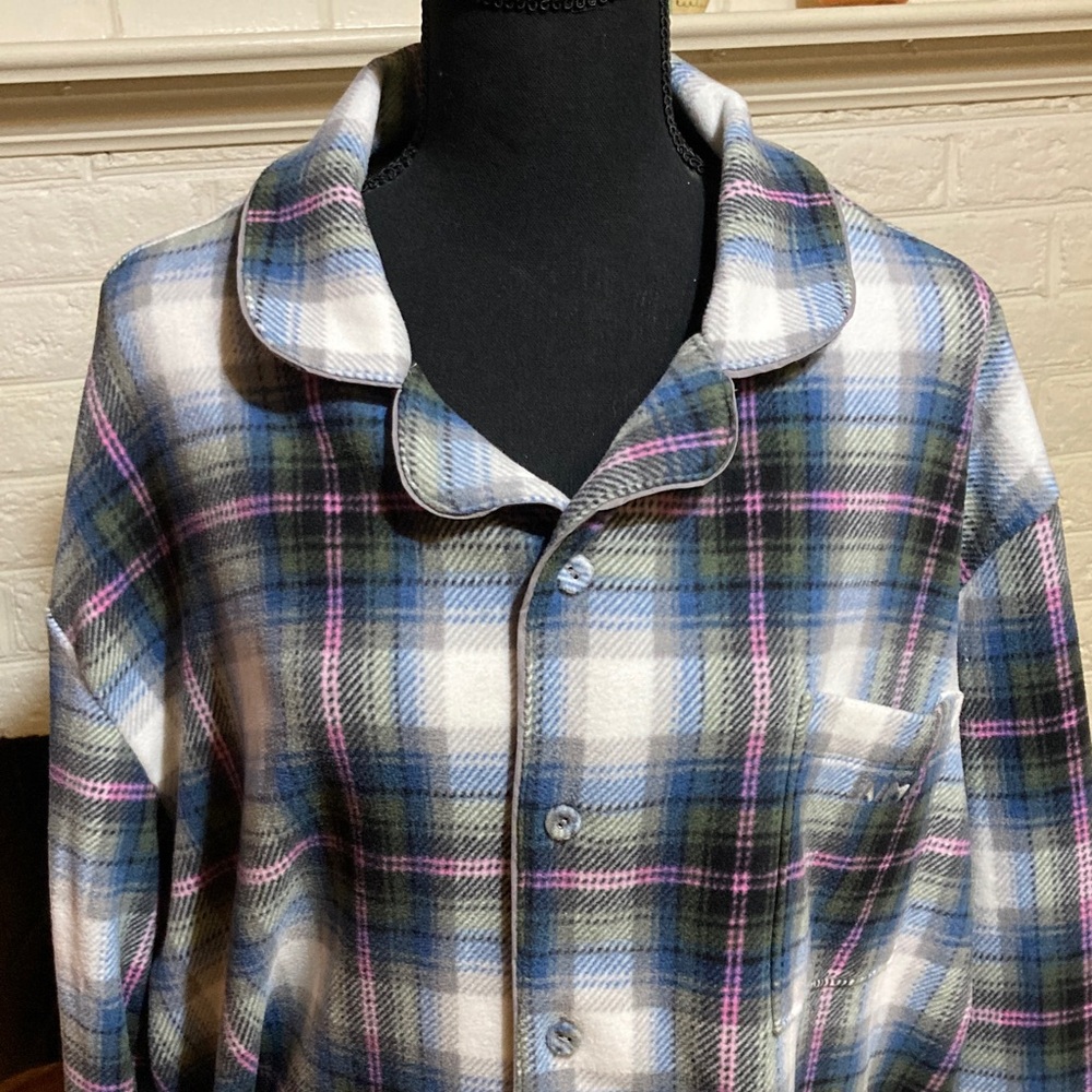 SKIMS Plaid Flannel Pajama Top in Blue, Green & Pink size XL